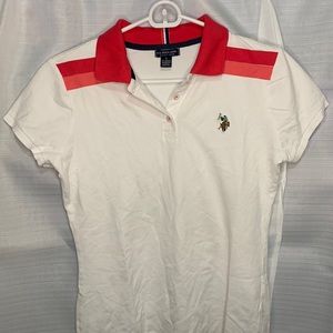 White polo with pink collar